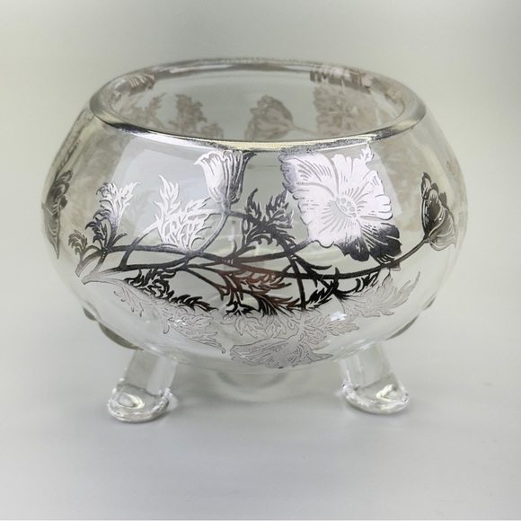 Vintage Silver Overlay Footed Glass Dish - Picture 1 of 6